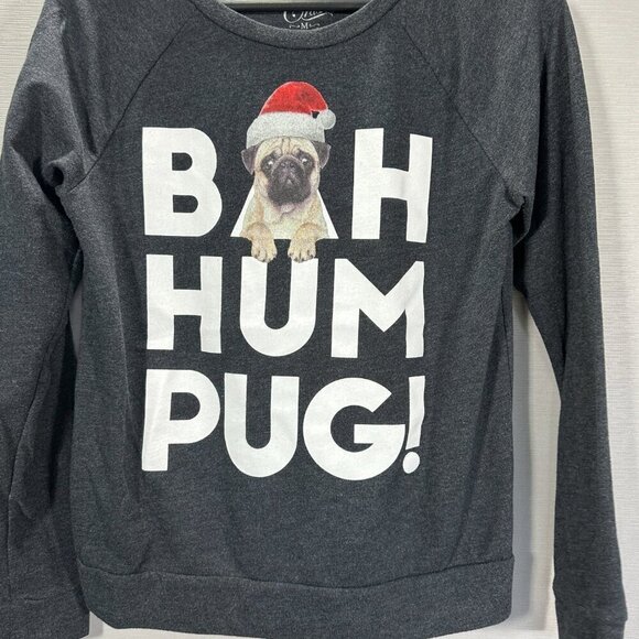 Cold Crush Sweatshirt Womens Medium Black Bah Hum Pug! Pullover Rib Cuffs - Picture 2 of 5